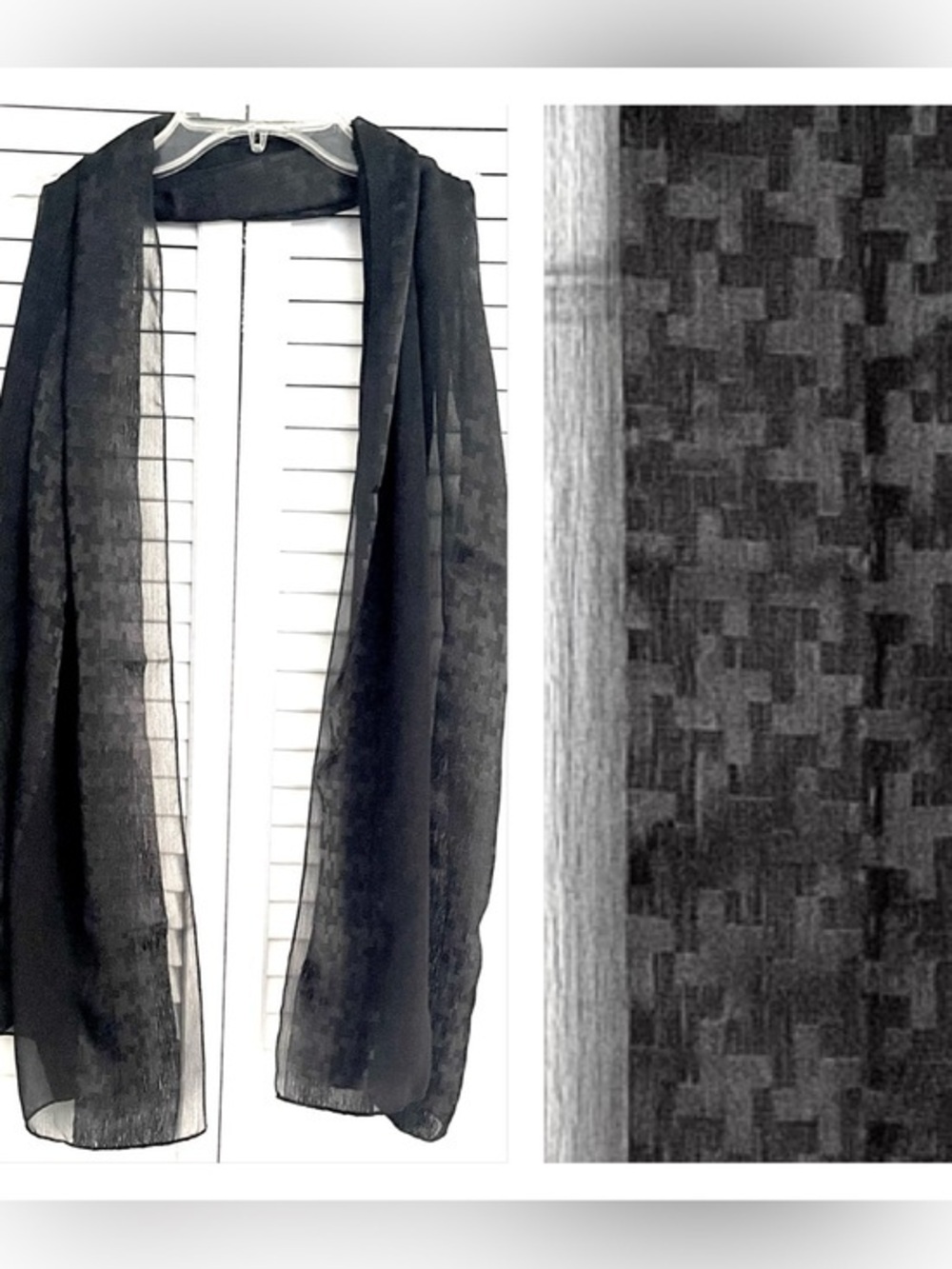 Silk! Houndstooth w/ Sheer Panels Scarf!